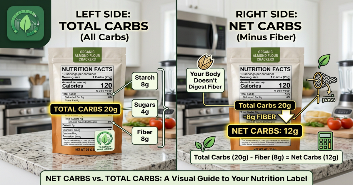 A visual breakdown of net carbs vs. total carbs for keto diet success.