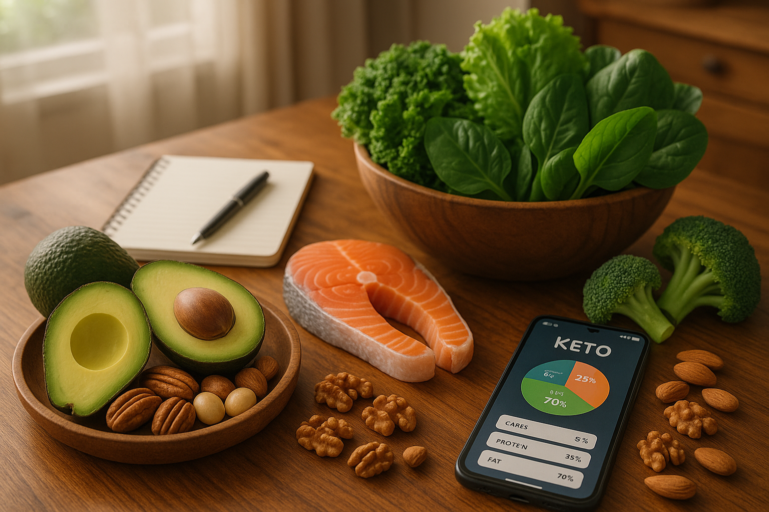 A colorful plate of low-carb foods highlighting net carbs essential for a keto diet.